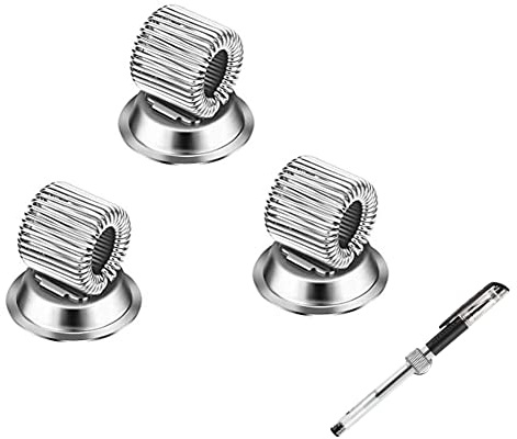 Qiuyan 3pcs Strong Magnetic Single Pen Holders Organizer Clips with Adjustable Spring Loop Fit for Any Size Pens Removable Push Pins on Refrigerator, Whiteboard, Erase Board and Bulletion Board