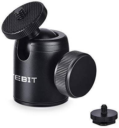 UTEBIT Mini Rótula para Trípode 24mm, Giro 360°, Tornillo 1/4, Rosca Hembra 3/8, Adaptador de Zapata con Tornillo 1/4, Carga Máxima 5kg, Compatible con Cámara, Trípode, Flash