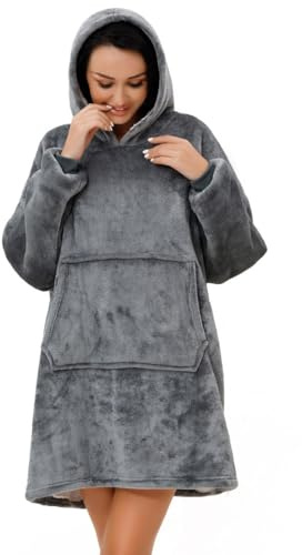 Sherpa Adult Hoodie Charcoal Blankets, Velvet Touch Fabric With Ultra Soft Sherpa Fleece lining, Oversized Soft And Cosy
