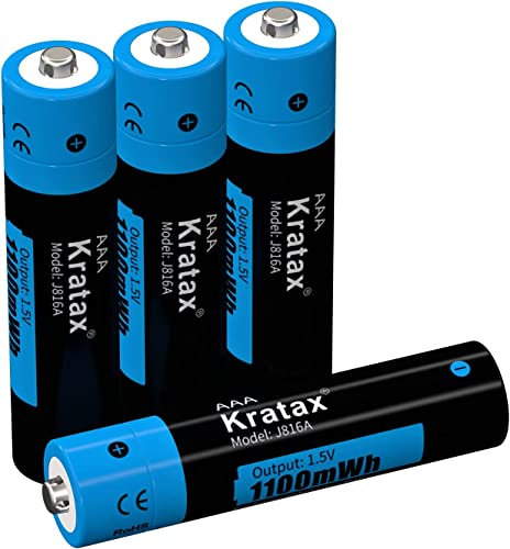 Kratax Pilas Recargables AAA 1100 mWh 1,5 V, Carga Rápida 1200 Ciclos de Carga y Descarga (4 Baterías)