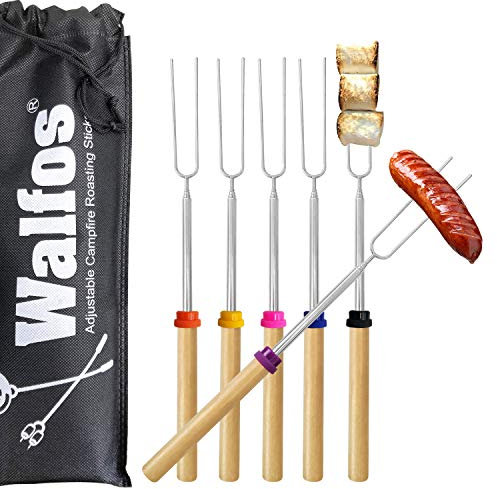 WALFOS Marshmallow Toasting Forks, Telescoping Marshmallow Toasting Kits Sticks, BBQ Smores Skewers,Campfire Roasting Sticks & Hot Dog Forks, 6 PCS