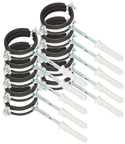 KOTARBAU® 10 pz. Fascette Stringitubo - Acciaio Zincato - 2 - Collari Per Tubi - con Guarnizione e Tasselli - Fascette Metalliche Stringitubo - Supporto a Collare - Morsetti per Tubi - Nero Argento