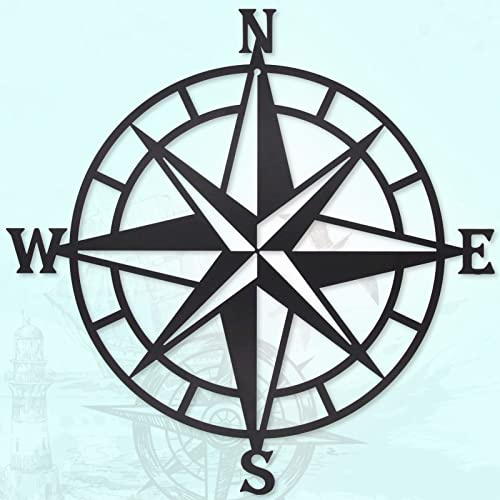 Resama Black Metal Decorative Nautical Compass Wall Décor, Ocean Theme Wall Hanging Art for Indoor and Outdoor
