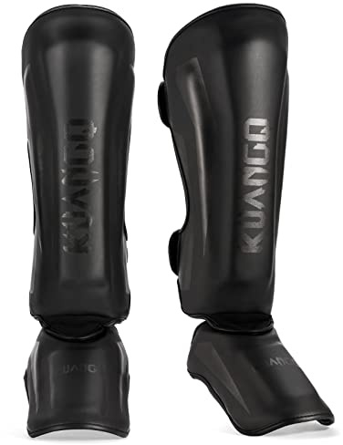 KUANG QUAN Muay Thai Shin Guards, Muay Thai Martial Arts Kicking Leg Instep Protection Pads Sparring Gear,for Kickboxing MMA Training and Sparring,Professional MMA Equipment (Black, Medium)