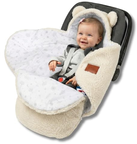 Bellochi Babytäcke för babyskydd och barnvagn, 90 x 90 cm, babypläd för bilbarnstol, barnvagnsfilt, mjukt, i bomull, OEKO-TEX, vintertäcke för barn, vitt