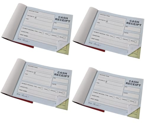 Holbé Pack of 4 Cash Receipt Duplicate Book A6 Size Carbonless / 50 Sets 100 Page per Book/Easy Tear/Waterproof Cover/Hard seperator Included