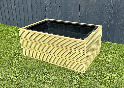 Raised Garden Pond Wooden Decking Water Feature 84x55x36cm 90L Solid Tub Liner (Smooth Plain Decking)