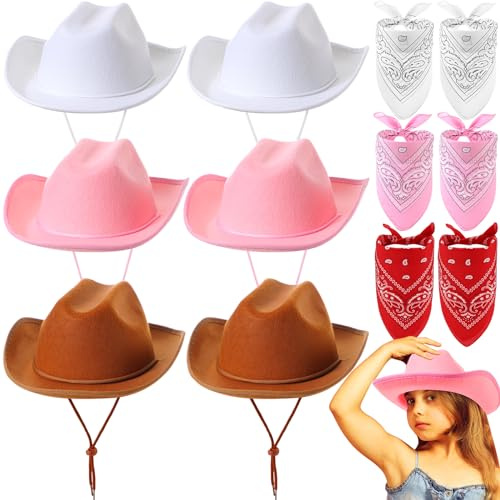Unittype 12 Pcs Kids Cowboy Hat Set Western Cowgirl Hat and Polyester Bandanas for Boys Girls Cosplay Costume Party Favors(Many Color,Classic)