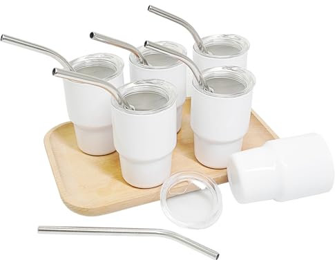Xikangshun 6-Piece Mini Tumbler Shot Glasses, 3oz Stainless Steel, 4.3×8cm Cute Multicolor Cups with Straw & Lid, Mini Sublimation Cup for Coffee, Tea