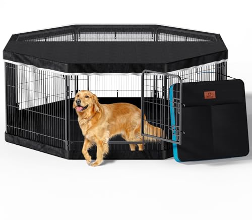 PJYuCien Dog Playpen Plus Storage Bag for Camping, 24 H Portable Dog Pen with Extra Hard Bottom， Heavy Duty Foldable Puppy Playpen for Puppies/Small Dogs, 8 Panels