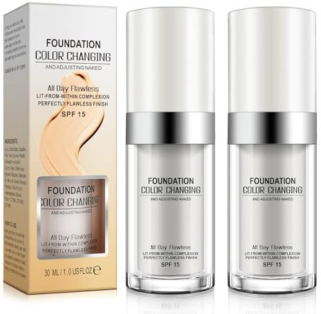 2Pcs Farbwechsel-Foundation SPF15, nahtlose Ton-Anpassung, lang anhaltende Feuchtigkeitspflege und Sonnenschutz für alle Hauttypen