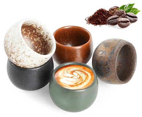 Espressotassen Set, 5-teilig Hochwertige Espresso Tassen Aus Steingut, 50ml Dickwandig Keramik Espressotassen 100% Handfertigung für Espresso, Mokka, Macchiato, Perfekt Geschenk für Frauen Männer
