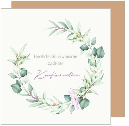 Edition Seidel Premium quadratische Glückwunschkarte zur Konfirmation mit Umschlag. Konfirmationskarte Karte Grußkarte Junge Mädchen Jugendliche Kranz Zweige (KFQ108 SW025)