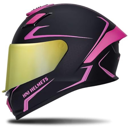 Moto Scooter Cascos Completos Adulto Hombres y Mujeres con Espejo Dorado Parasol Seguridad Solar Anticolisión Casco de Una Pieza ABS Ligero Rosa S