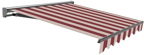 Toldo Retráctil Exterior 300x250cm Beige y Granate Poliéster – Lona Protección Solar – Semicofre Protector de Aluminio Antracita – Manivela Incluida – Manual Enrollable Terraza Jardín Balcón