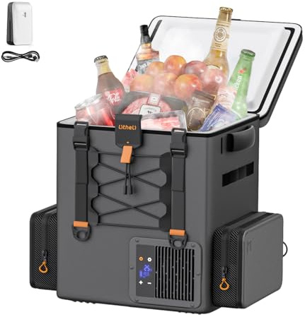 LiTHELi Glacière à accu 20L, 12/24V 110/240V Réfrigérateur de sac à dos électrique voiture pour camping, voyages, camping-car, glacière à accu, 15 minutes de refroidissement rapide (2 accus)