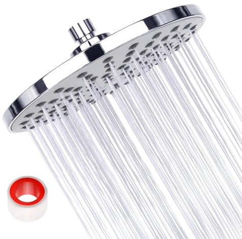 Oiieco 8 inch Shower Head Rainfall High Pressure Fixed Shower Heads, Adjustable Metal Swivel Ball Joint, Round Replacement Rainfall Shower Heads for Hotel Bathroom Comfortable Shower Experience