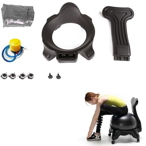 Yogabollsstol, hemmaträningsstol med yogabollar, ergonomiska pilatesbollar, skrivbordsstolar med rygg och hjul, bärbara träningsbollar med halkfria ränder, för gym, hemmet(Gray)