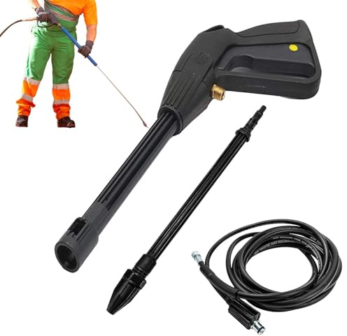 Derwrtup Pistola de limpieza de alta presión – Limpiador a presión con manguera ajustable – Solución de limpieza para el hogar para terrazas, paredes, entradas de patio, pavimentos