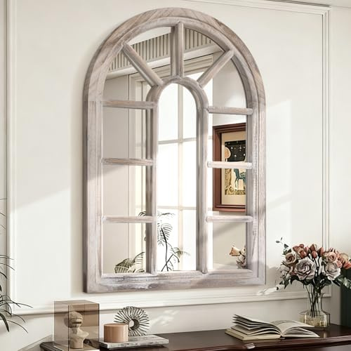 Lzuso Arch Mirror, White Wall Mounted Mirror Large Wood frame Modern Art Decorative Mirrors for Living Room Bedroom and Entryway 70x50 cm Home Decor