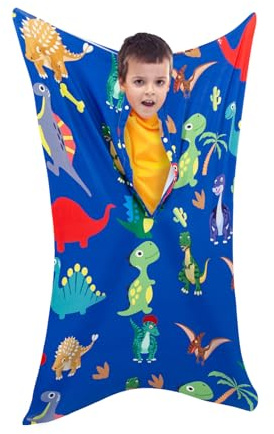 Sensorisk helkroppsstrumpa för barn, lugnande sensorisk strumpa stretchig body sox för att minska stress för barn och vuxna med ADHD och autism (Dinosaurusstil, L)