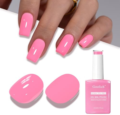 Goolich Neon Gel Polish, 0.5 Fl Oz HEMA & TPO Free Neon Bubblegum Pink Gel Nail Polish Soak off U V LED Spring Summer Nail Design Manicure Salon for Women Girl