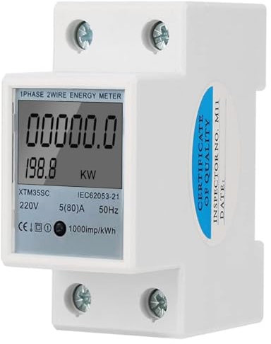 DEWIN Compteur d'Energie Numérique Monophasé, Compteur Electrique à Rail DIN 220V 5 (80) A Compteur d'Energie Numérique Monophasé 2 fils 2P à Rail DIN