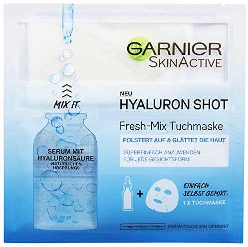 Garnier Tuchmaske, Glättende Gesichtsmaske, Hyaluron Shot Fresh-Mix, enthält Serum mit Hyaluronsäure, SkinActive (3 Stück)