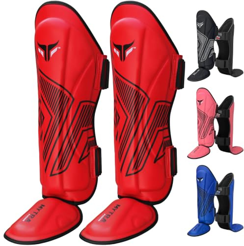 Mytra Fusion Adult Shin Pad, Shin Protector, Shin Guard For Boxing, MMA, Muay Thai, Martial Arts Training (Red, S/M)