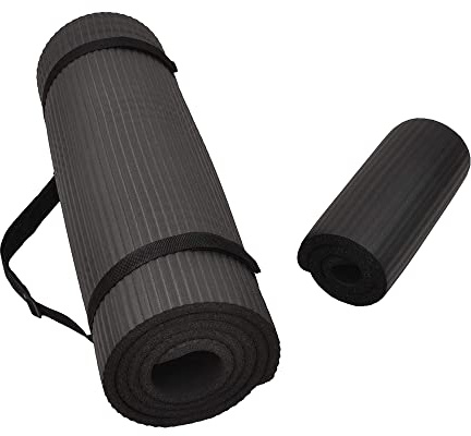 Balance From Go Yoga+ - Esterilla de yoga multiusos de 1/2 pulgada extra gruesa de alta densidad antidesgarro y rodillera con correa de transporte (negro)