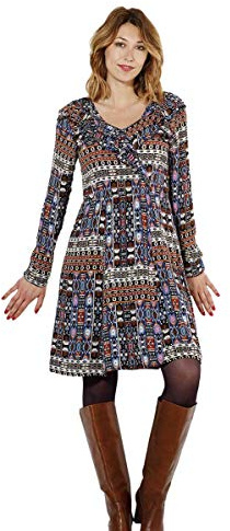 Vestido étnico Volantes Vestido Corto Estampado étnico (Vaquero, XL)