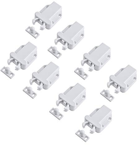 LIKERAINY Push to Open Plástico Sólido Pestillo Rodillo Cierres para Puerta de Armario Cocina Casa y Muebles Baño Cerradura de Captura de Puertas Blanco (8 Pcs)