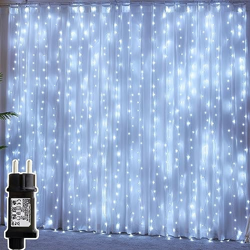Yinuo Candle Led Tenda Luci 3x3 m,300 Led Impermeabilità Ip44 Cascata Luci con 8 Modalità di Illuminazione Decorazione di Nozze,Festa,Tenda Luminosa Decorazioni San Valentino e Natale Decorazioni