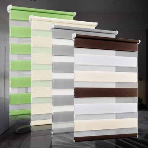 bobodeco Doppelrollo klemmfix ohne Bohren Duo Rollos für Fenster mit Klemmträger, Weiß Creme Braun B85 x H120cm (Stoffbreite 85cm), Fensterrollo lichtdurchlässig & verdunkelnd Wandmontage Sichtschutz