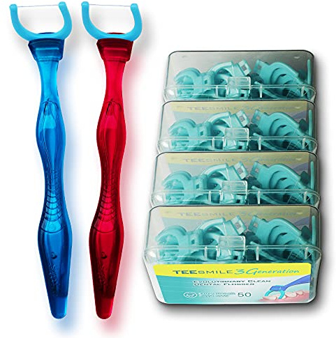 T.Smile Evolutionary Clean Dental Flossers, Kit of Refills Plus Mid-Length Handle (2 Handles + 200 Refills)