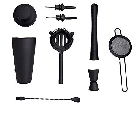 Liudan Cocktail Shaker Cocktail Shaker Set Cocktail Making Matte Black 11 Piece Stainless Steel Cocktail Shaker Set Bar Tool for Mixing Margarita, Manhattan Shaker (Color : Matte Black)