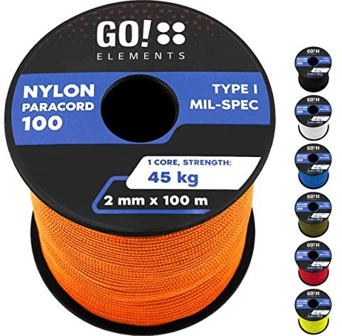 Paracord 100 Typ I | ø 2mm - 3 Kerne - max. 45 kg | 100% Nylonschnur, Seil - reißfest | Allzweckseil, Survival Schnur, Nylonseil, Reepschnur & Maurerschnur