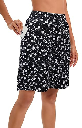 Timuspo Activewear da donna - Gonna-pantalone al ginocchio con pantaloncini interni, gonna da tennis atletica a vita alta, skorts con pantaloni sotto, perfetta per sport, golf, allenamento