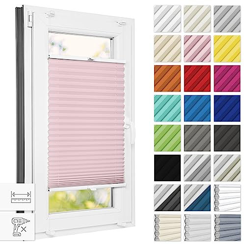 Estika Plissee ohne Bohren 70 cm x 120 cm - Rosa - Bruchfeste Klemmhalter, Plissee klemmfix, Rollos für Fenster ohne Bohren, Jalousien Fenster für innen, Raffrollo, Fenster plissee