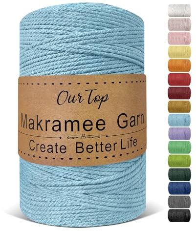 OurTop Corda Macramè, 3mm x 300m Filo Macrame Corda Macramè Filo Morbido Filato Macrame per Appendere La Parete, Fai Da Te, Artigianato, Lavori a Maglia, Lavori Decorativi(Azzurro Cielo)