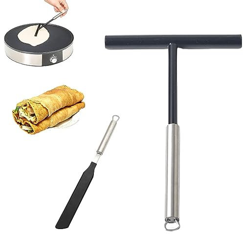 FCSNJH Crepes Verteiler, Crepes Wender, Crepes Zubehör, Crepe Pfanne, Crepe Verteiler, Crepes Maker Zubehör, Crepes Pfanne, Pfannkuchenwender, Edelstahl Crepes-Spachtel und Verteiler Set