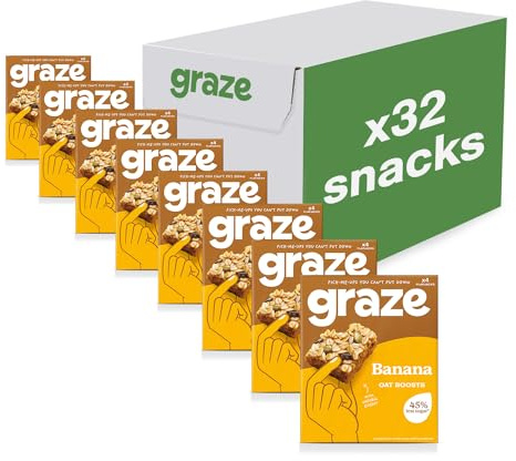 Graze - Banana Oat Boost Bars - Vegetarian Flapjacks with Whole Oats and Natural Flavours - 8 Packs of 4 Snack Bars, 32 Snacks total