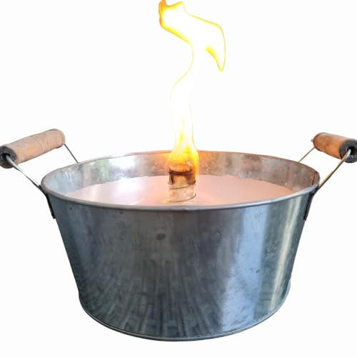 Schwabenfire Kleine Outdoor mit Dauerdocht Kerze in Zink-Schale mit Henkel, 16,5cm Durchmesser, Leicht & Stabil, Ideal für Gartenpartys & als Stimmungsvolles Geschenk wiederverwendbar outdoor kerze