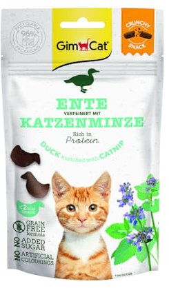 GimCat Crunchy Snacks Ente mit Katzenminze - Knuspriges und proteinreiches Katzenleckerli - 1 Beutel (1 x 50 g)
