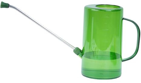Regadera con Pico Largo de 1.5L para Plantas de Interior, Jardín, Macetas y Flores - Transparente Medible Pequeña para Patio y Casa al Aire Libre (Verde)