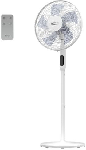 Taurus - Ventilador de Pie Ice Brise Silence | Oscilante | Motor DC 24W | 3 en 1 | Mesa y Pedestal | 24 Velocidades | 3 Modos | Temporizador 18h | 5 aspas | Pantalla led | Mando a Distancia | Blanco