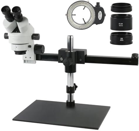 Mikroskop-Zubehör-Kit 3,5-90X Parfokales binokulares Stereomikroskop mit horizontalem Gelenkständer zur PCB-Inspektion Mikroskopische Objektträger