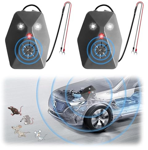2 Stück Marderschreck Ultraschall Auto, Marderabwehr für Auto Anschluss an 12V Autobatterie, Marderfrei Auto Ultraschall 14-60kHz, Marderschutz Mobil Sofortiger mit Blitzlicht für Motorraum, kfz