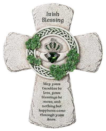 ShineOnAngel Irish Celtic Wall Cross - 8-Inch St Patrick’s Day Religious Decorations Handcrafted Claddagh Cross Irish gifts for Irish Belssing Home, Irish wedding gifts