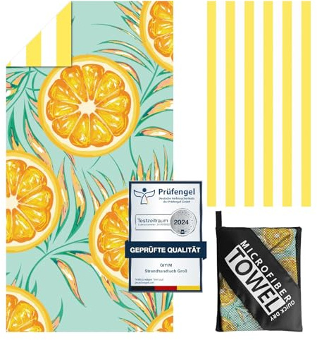 Giyim Large Beach Towel - 180 x 100 cm Microfibre, Quick Drying, Compact, Portable, Beach Towel with Bag, Fruit